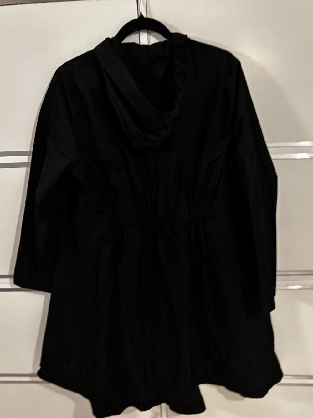 Joseph Ribkoff Long Flared Shape Coat Full Zip Drawstring Hood Sz 6 Black - Picture 11 of 13